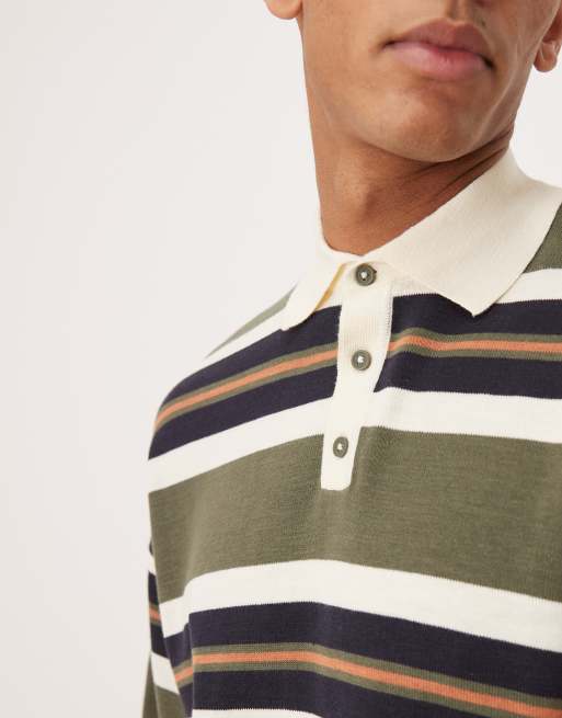ASOS DESIGN - Afslappet og strikket poloskjorte med kakifarvede/marineblå striber, 5 af 5