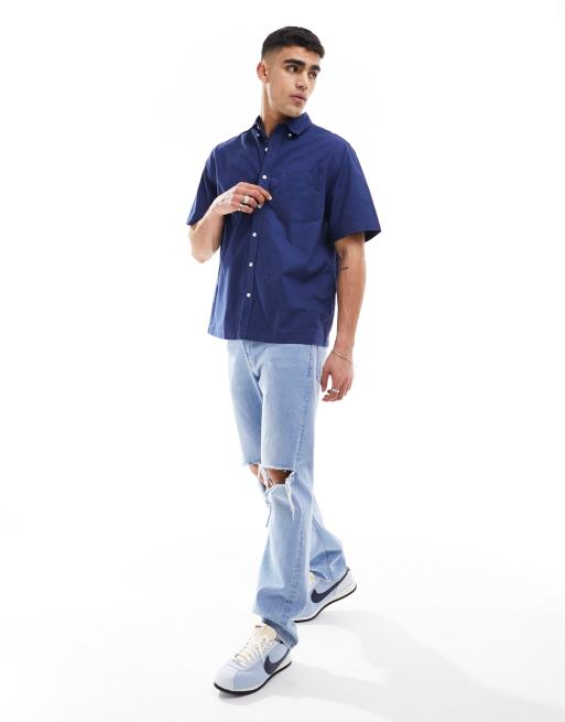 ASOS DESIGN - Afslappet Oxford-skjorte med korte ærmer i marineblå , 3 af 4