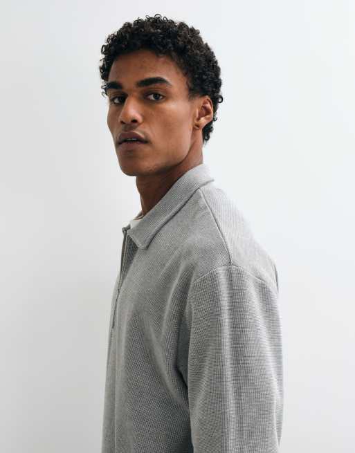 ASOS DESIGN afslappet piqué-sweatshirt med kvart lynlås i grå, 3 af 5