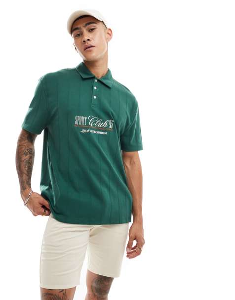 ASOS DESIGN - Afslappet polo med tekstprint foran i kakigrøn - view 1