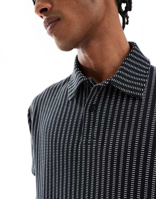 ASOS DESIGN - Afslappet poloskjorte med firkantet pasform og sort/hvide striber, 3 af 4
