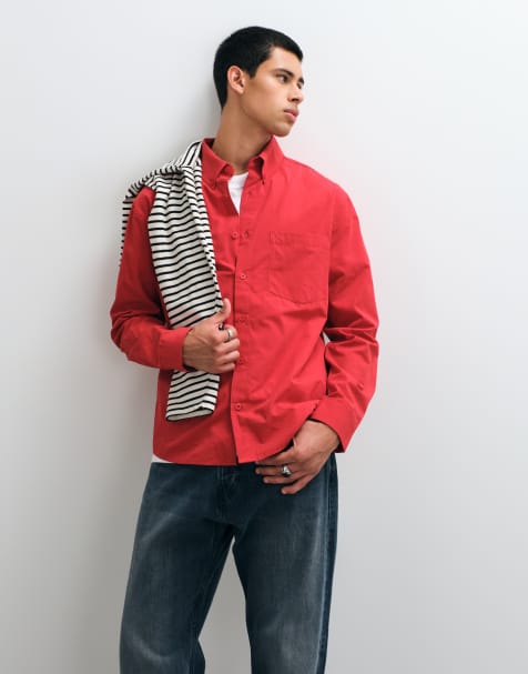 ASOS DESIGN afslappet poplin-skjorte i rød - view 1