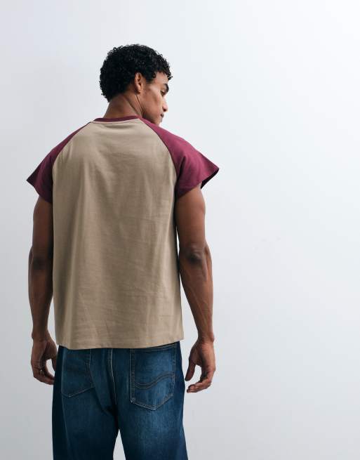 ASOS DESIGN afslappet raglan T-shirt i brun og rød, 3 af 5