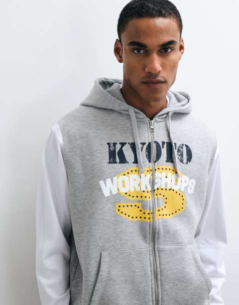 ASOS DESIGN afslappet ærmeløs hættetrøje med gennemgående lynlås og crackle-paint i gråmeleret - view 1