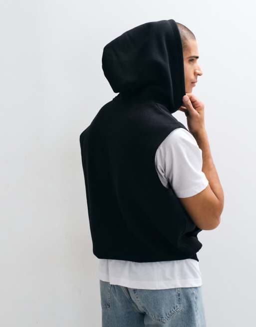 ASOS DESIGN afslappet ærmeløs hættetrøje med lynlås og pigmentprint i sort, 5 af 5