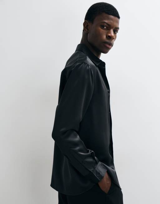 ASOS DESIGN afslappet satin-skjorte i sort, 3 af 5