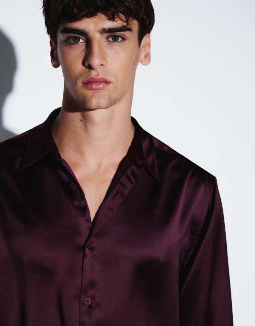 ASOS DESIGN afslappet satinskjorte i bordeaux, 3 af 5