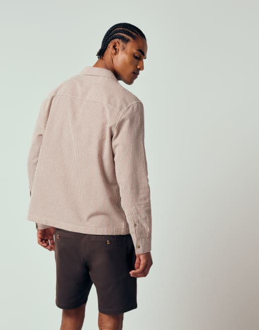 ASOS DESIGN - Afslappet skjorte i bæk-og-bølge-stof med bordeauxrøde striber, 4 af 7