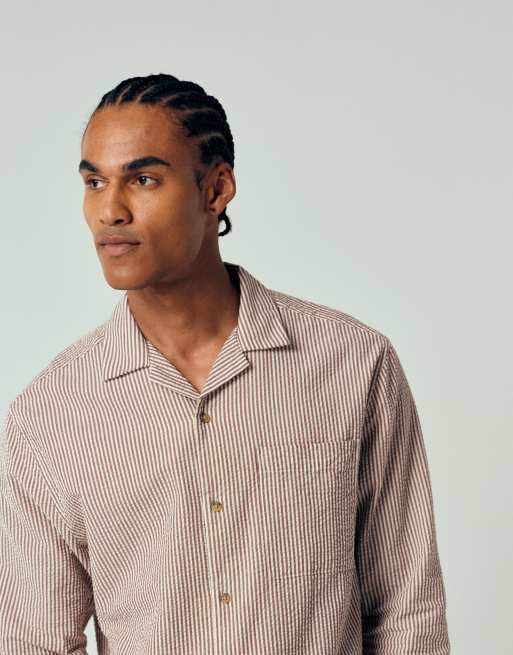 ASOS DESIGN - Afslappet skjorte i bæk-og-bølge-stof med bordeauxrøde striber, 5 af 7