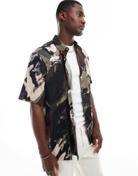 ASOS DESIGN - Afslappet skjorte med abstrakt print i brun - view 1