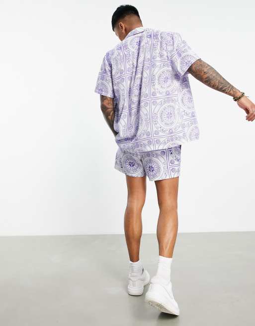 ASOS DESIGN - Afslappet skjorte med dyb revers og knap i nautisk print - Del af sæt, 4 af 4