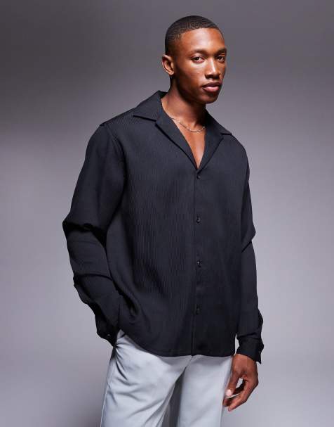 ASOS DESIGN - Afslappet skjorte med dyb reverskrave og plisseringer i sort - view 1