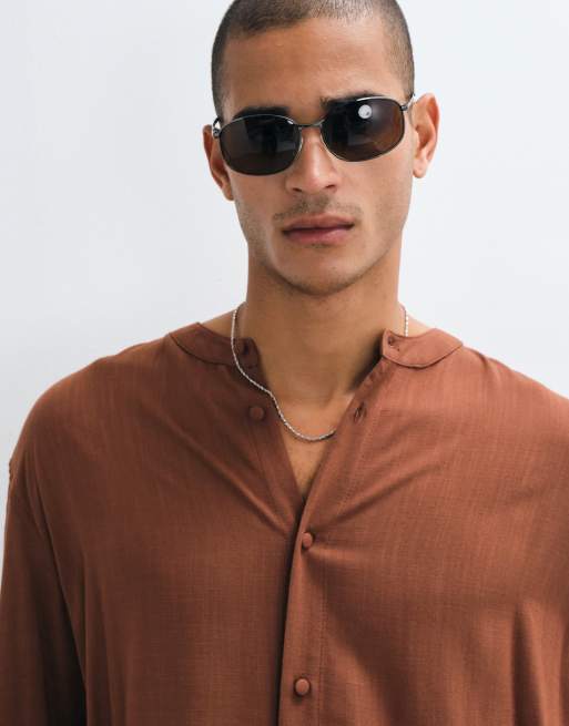 ASOS DESIGN afslappet skjorte med henley-krave i brun, 4 af 5