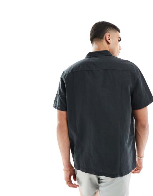 ASOS DESIGN - Afslappet skjorte med korte ærmer i sort hørblanding , 4 af 4