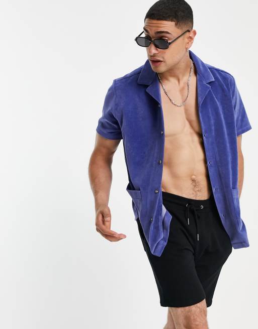 ASOS DESIGN - Afslappet skjorte med reverskrave i petrolblå frotté