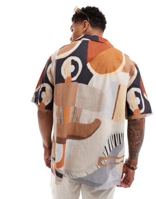 ASOS DESIGN - Afslappet skjorte med reverskrave og abstrakt print i brun, 4 af 4
