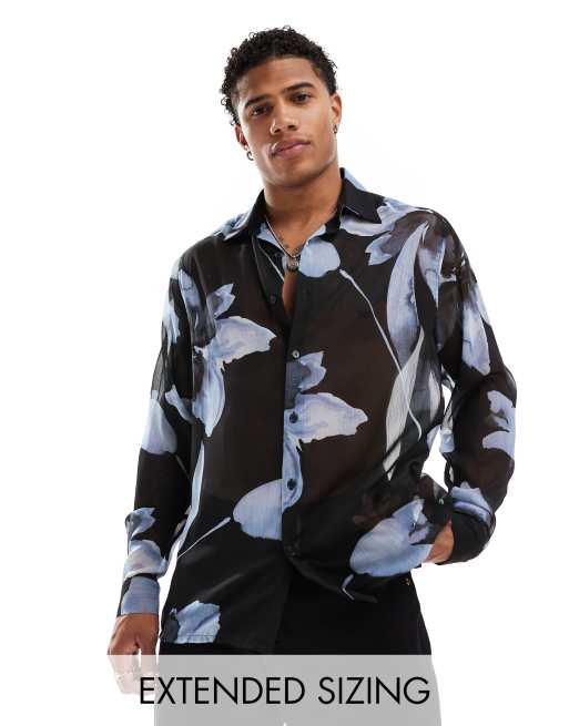 ASOS DESIGN - Afslappet skjorte med reverskrave og akvarel-blomsterprint 