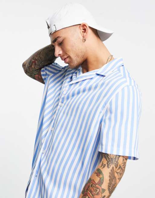 ASOS DESIGN - Afslappet skjorte med reverskrave og blå sommerstriber, 3 af 4