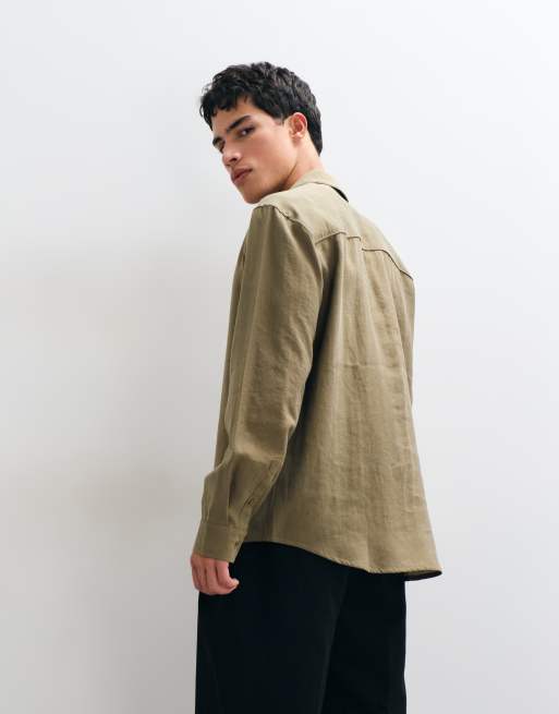 ASOS DESIGN afslappet skjorte med reverskrave og kantbånd i grøn, 4 af 5