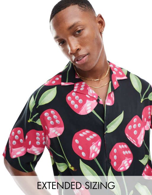 ASOS DESIGN - Afslappet skjorte med reverskrave og kirsebærterning-print