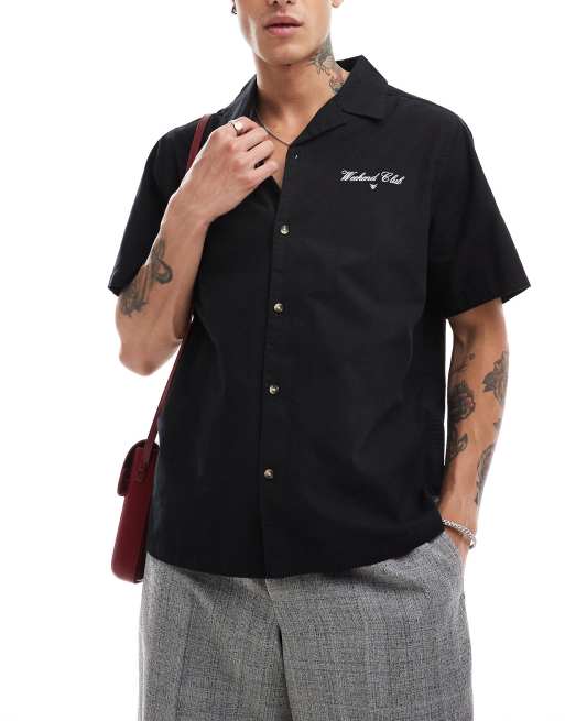 ASOS DESIGN - Afslappet skjorte med reverskrave og print på brystet og ryggen i sort