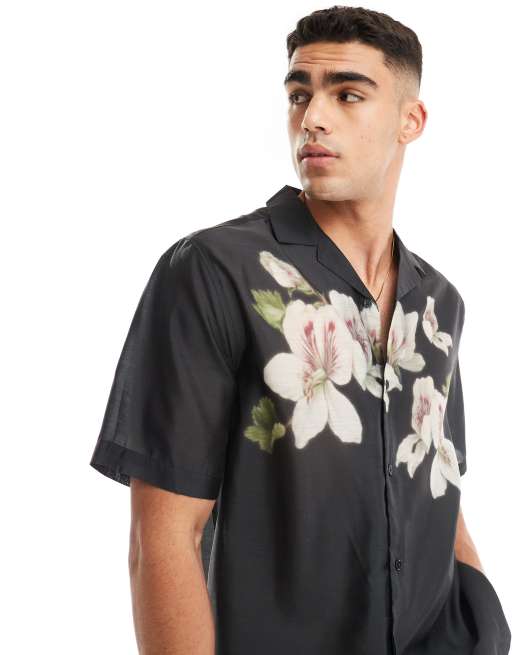 ASOS DESIGN - Afslappet skjorte med reverskrave og sløret blomstermønster i sort , 3 af 4