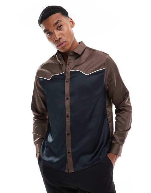 ASOS DESIGN - Afslappet skjorte med splejset western-design i sort 