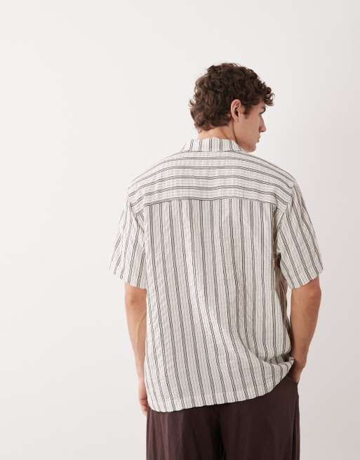 ASOS DESIGN - Afslappet skjorte med tekstur, reverskrave og striber i hvid, 5 af 5