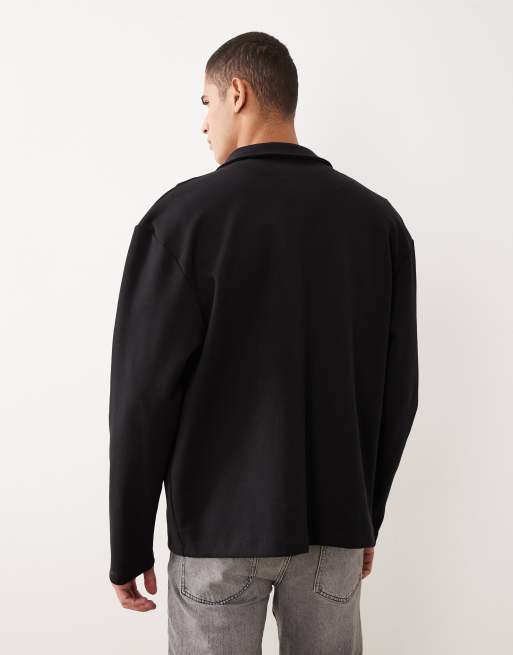 ASOS DESIGN - Afslappet sort jerseyjakke med knapper, 3 af 5