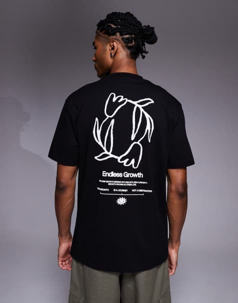 ASOS DESIGN - Afslappet sort T-shirt med blomster- og tekstprint - view 1