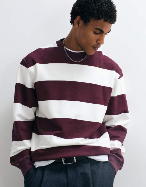 ASOS DESIGN afslappet stribet sweater med rund hals i prune og hvid, 5 af 5