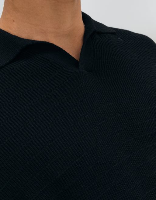 ASOS DESIGN afslappet strikket airtex-top med hakkrave i sort, 3 af 5