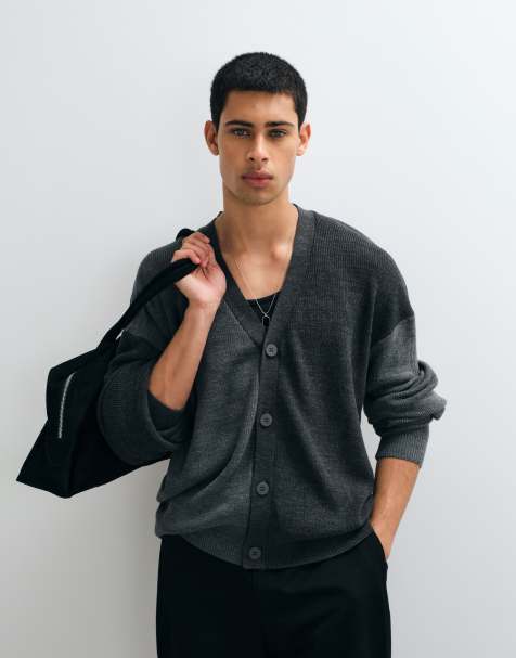 ASOS DESIGN afslappet strikket cardigan med v-hals i farveblok grå - view 1