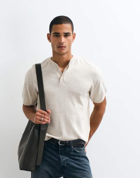 ASOS DESIGN afslappet strikket henley i ecru - view 1