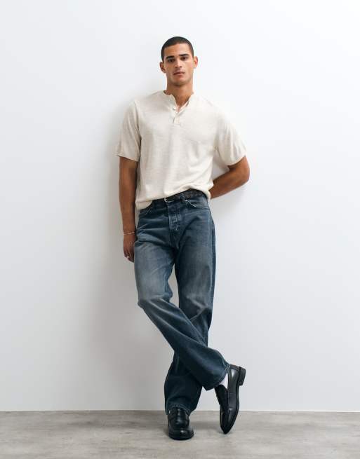 ASOS DESIGN afslappet strikket henley i ecru, 3 af 5