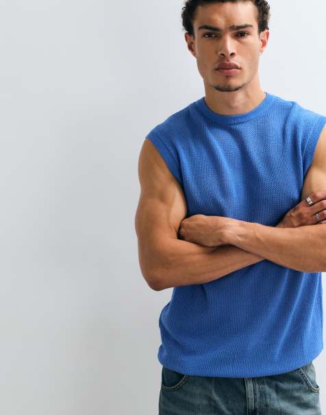 ASOS DESIGN afslappet strikket mesh-tanktop i lyseblå - view 1