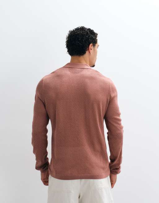 ASOS DESIGN afslappet strikket pointelle-top med hakkrave i pink, 4 af 5