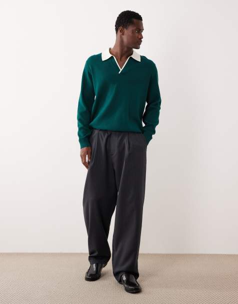 ASOS DESIGN - Afslappet strikket polo med lange ærmer og halsudskæring med hak - view 1