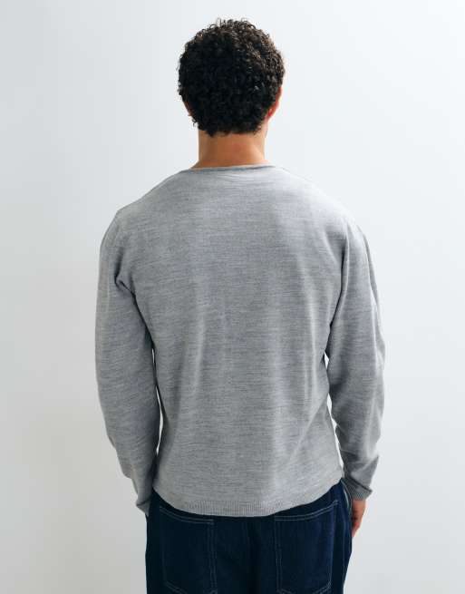 ASOS DESIGN afslappet strikket striktrøje med v-hals i grå, 4 af 5