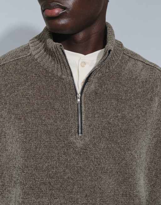 ASOS DESIGN afslappet strikket trøje med halv lynlås og ståkrave i oliven, 3 af 7