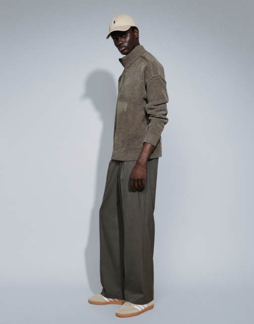 ASOS DESIGN afslappet strikket trøje med halv lynlås og ståkrave i oliven, 5 af 7
