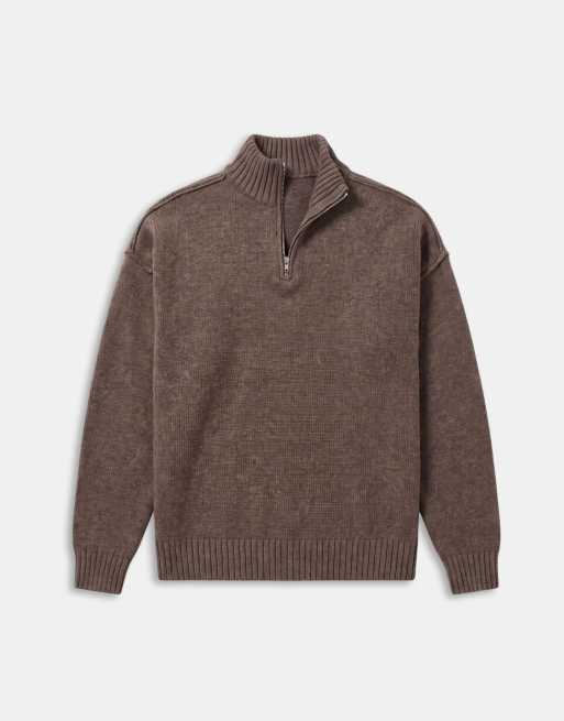 ASOS DESIGN afslappet strikket trøje med halv lynlås og ståkrave i oliven, 6 af 7