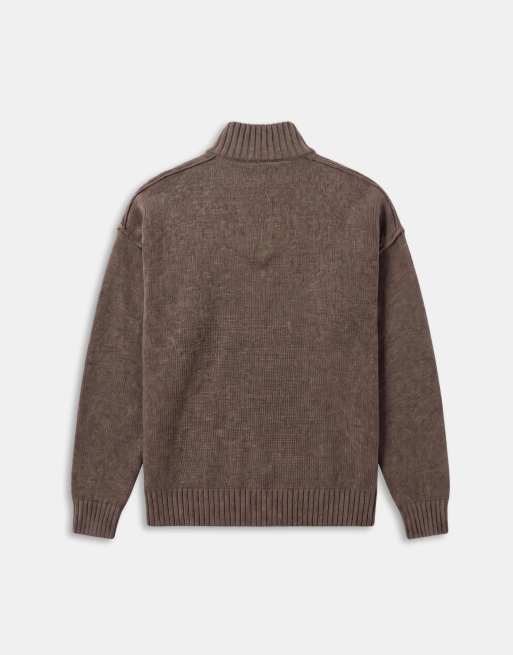 ASOS DESIGN afslappet strikket trøje med halv lynlås og ståkrave i oliven, 7 af 7