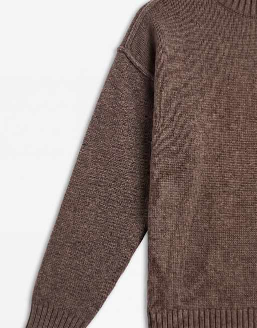 ASOS DESIGN afslappet strikket trøje med halv lynlås og ståkrave i oliven, 9 af 9