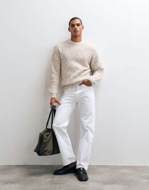 ASOS DESIGN afslappet strikket trøje med rund hals og nep i oatmeal, 2 af 5
