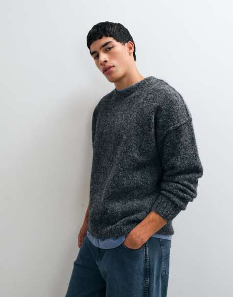 ASOS DESIGN afslappet strikket trøje med synlig rund hals i kulgrå - view 1