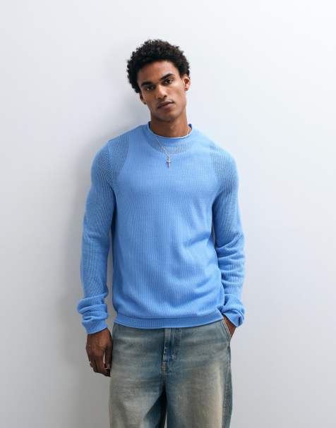 ASOS DESIGN afslappet striktrøje med åben struktur i blå - view 1