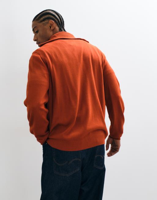 ASOS DESIGN afslappet striktrøje med halv lynlås i rød med oversized krave, 2 af 5
