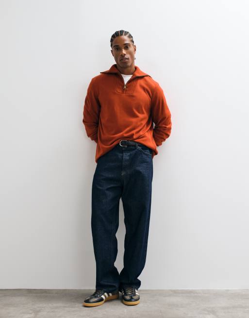ASOS DESIGN afslappet striktrøje med halv lynlås i rød med oversized krave, 3 af 5