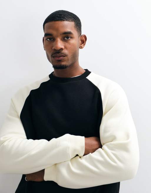 ASOS DESIGN afslappet sweatshirt med hvid kontrast og raglanærmer med rund hals i sort, 3 af 5